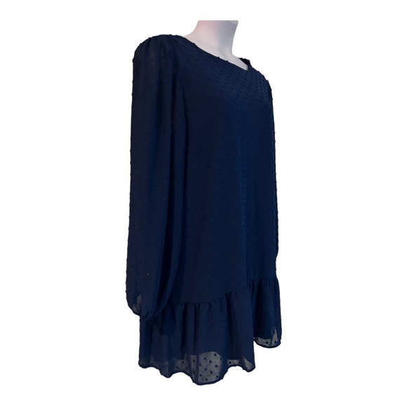 Chic Soul Swiss Dot Chiffon Shift Navy Blue Office Casual Party Summer Dress - Picture 3 of 11